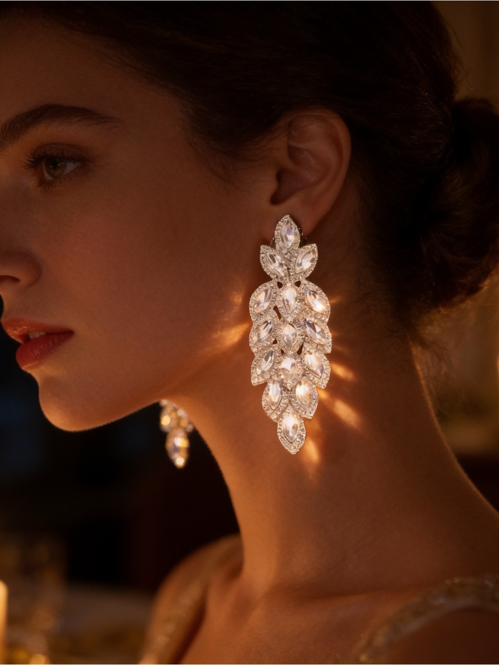 Long Crystal Marquise Pageant Statement Earrings - White
